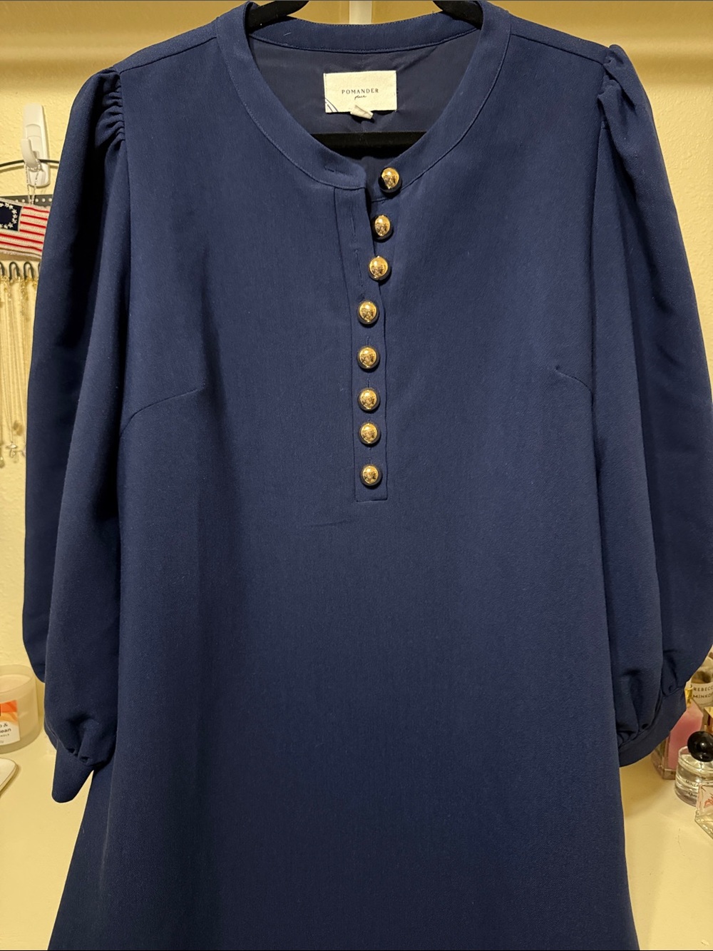 Pomander Place Navy Button-Front Women's Top